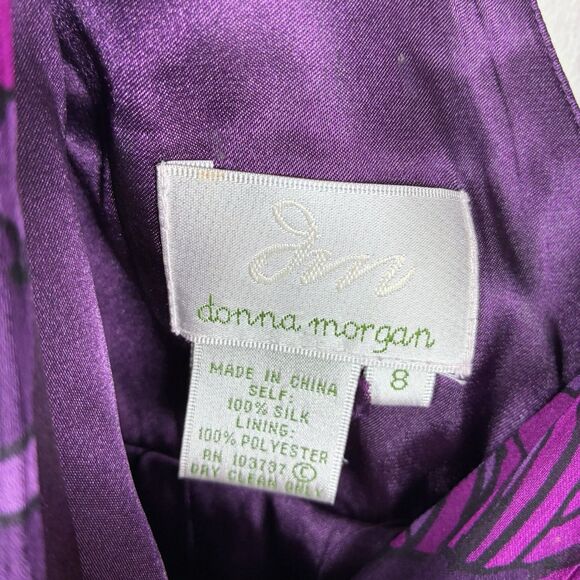 Y2K SILK Dress Sz 8 M Floral V-Neck Purple Goth Witchy Chic Party Donna Morgan - Picture 4 of 6
